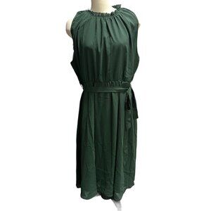 Bloomchic Belted Mock Neck Plain Sleeveless Dress Sz 12 (Large) Womens Green